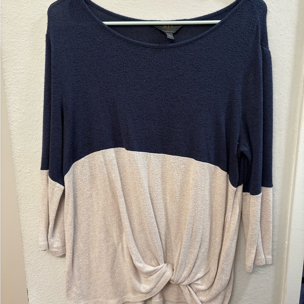 Navy and Cream Women's Top